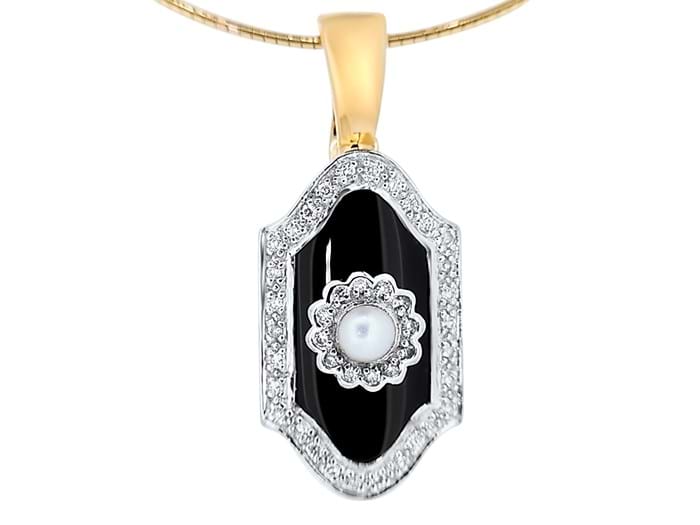Onyx, Pearl and Diamond Pendant