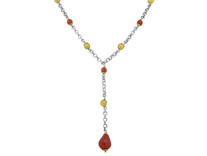 Coral with White and Yellow Gold Coral Necklace