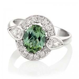 Green Sapphire and Diamond Ring