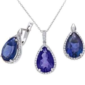 Tanzanite and Diamond Earring and Pendant Set